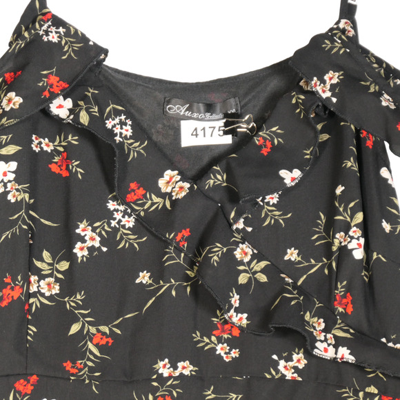 Black Floral Midi Dress Womens Size XXL Sheath Off Shoulder Spaghetti Strap - Picture 4 of 8